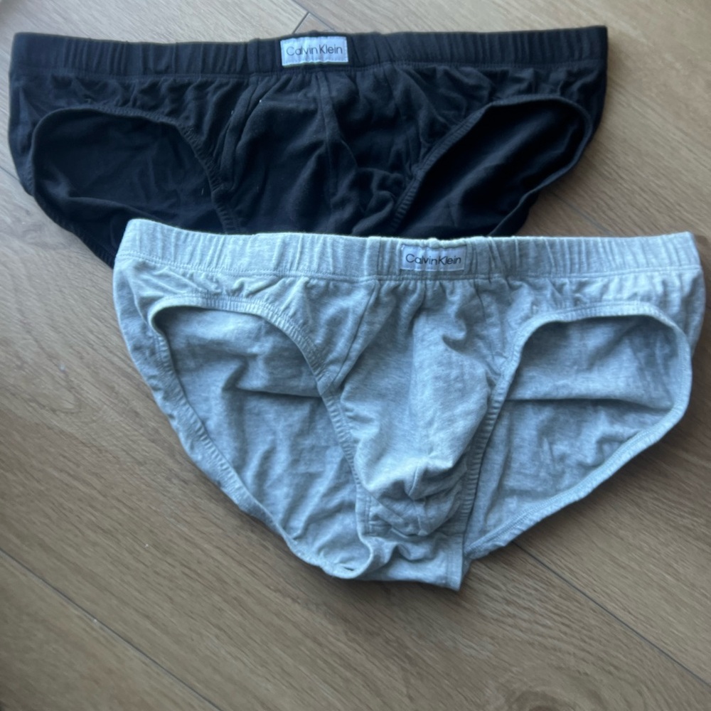 Calvin Klein Black and Gray Cotton Stretch Bikini Briefs NWT